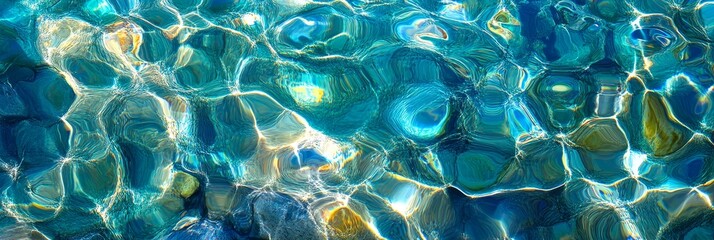 Abstract underwater scene with turquoise, blue, and green water texture.
