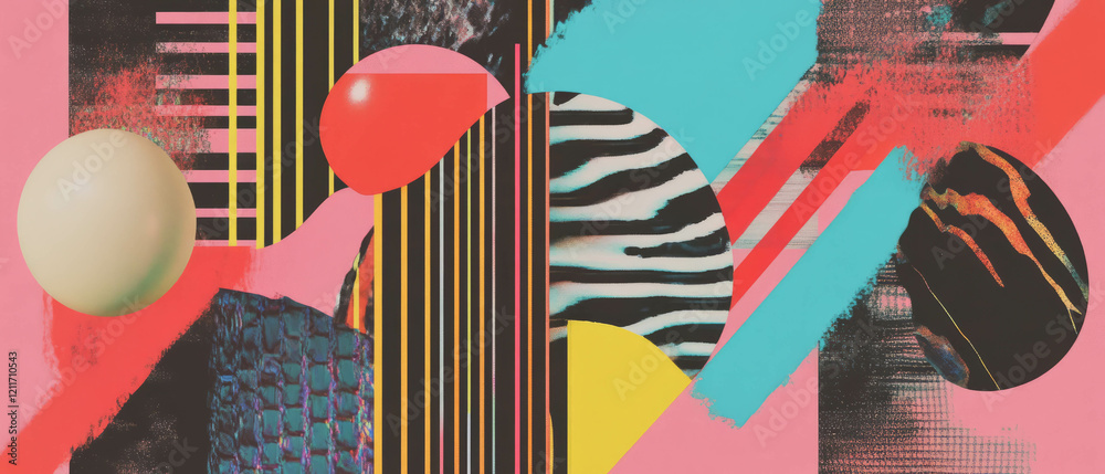 Poster Vibrant geometric grids and overlapping shapes create dynamic visual texture