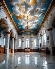 Gottes Kirche mit wunderschönen blauen Wolken - obrazy, fototapety, plakaty