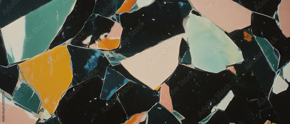 Poster fragmented geometric mosaics display vibrant colors and intricate textures
