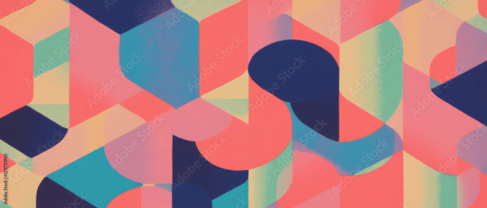 Poster exploration of vibrant geometric tessellations and repeating shapes in bold colors