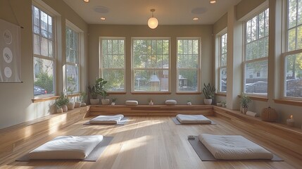 Fototapeta premium Serene Yoga Studio Sunlight Filled Space