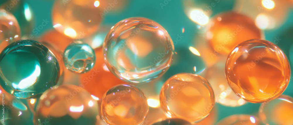 Poster exploring the vibrant colors and textures of glass beads in various shapes and sizes