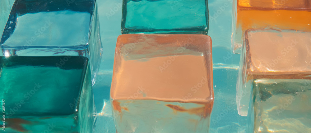 Poster Textured glass blocks in varied colors add depth and interest to visual surfaces