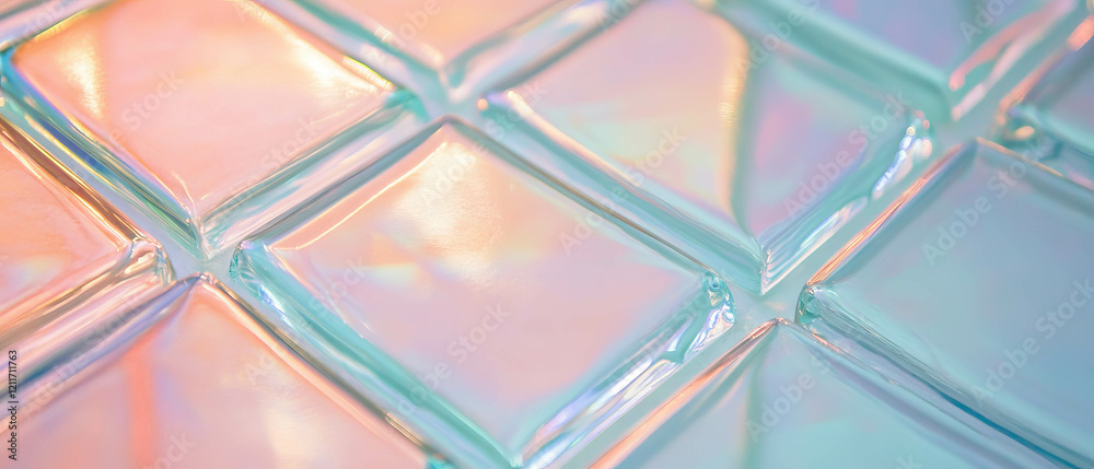 Poster Translucent glass bricks create a textured surface with smooth reflections