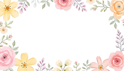 Obraz premium A seamless watercolor floral border with a variety of vibrant flowers and subtle greenery, designed to frame text or images on a white background