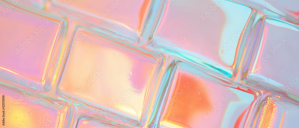 Poster colorful translucent glass bricks create a captivating textured surface in an indoor setting