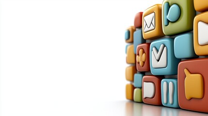 Colorful 3D App Icons Representing Digital Communication and Applications