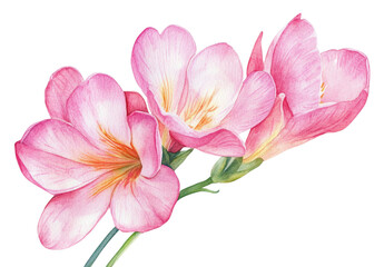Fototapeta premium pink freesia Watercolor illustration on a white background