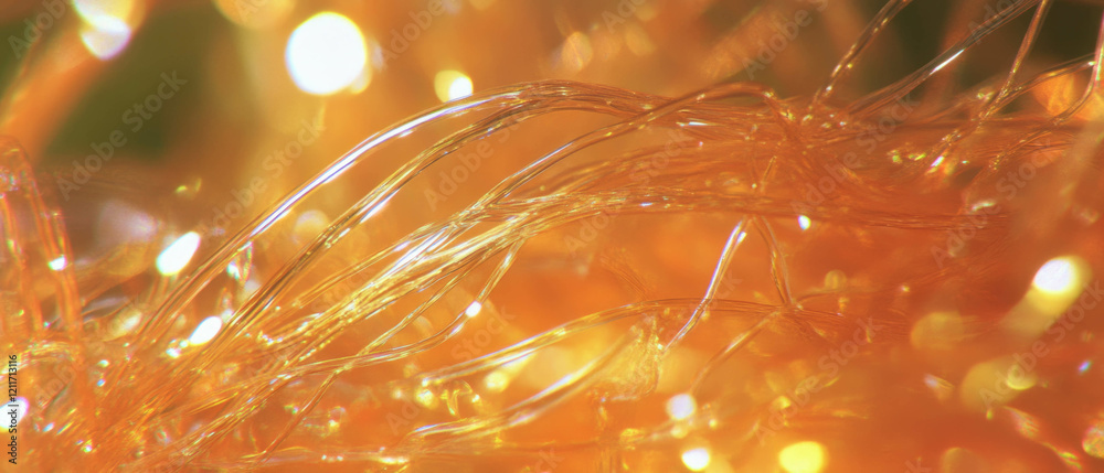 Poster Intricate patterns of flexible glass fibers creating a vibrant orange texture