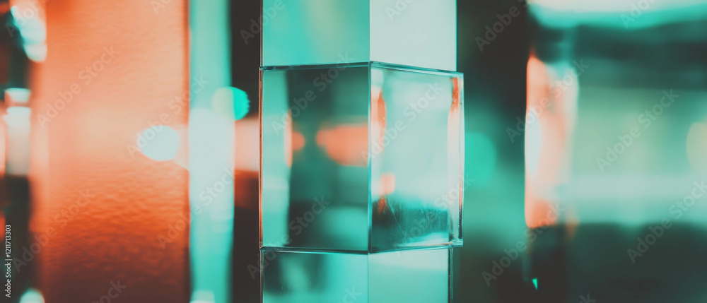 Poster reflections and textures of glass structures in vibrant light