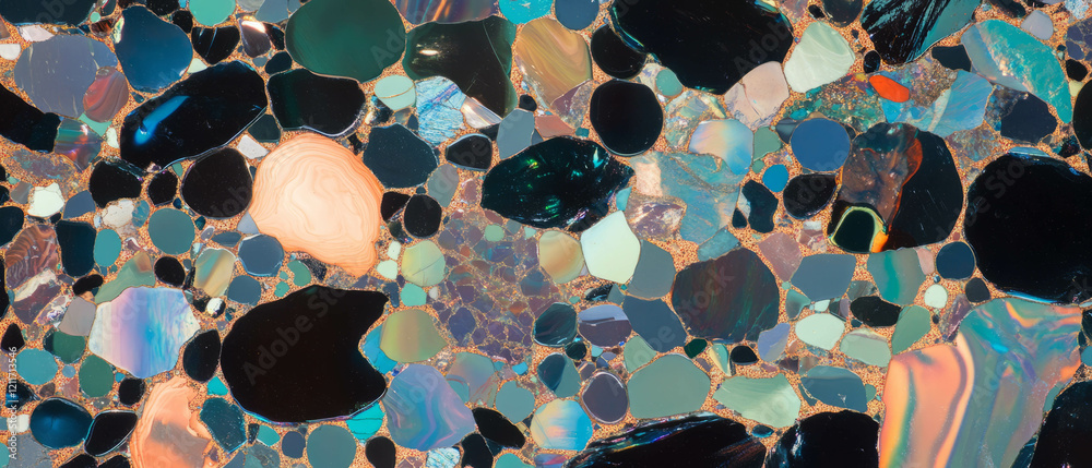 Poster intricate patterns of glass mosaics showcase vibrant colors and diverse textures