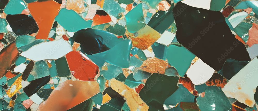 Poster intricate patterns of glass mosaics showcasing vibrant colors and textures