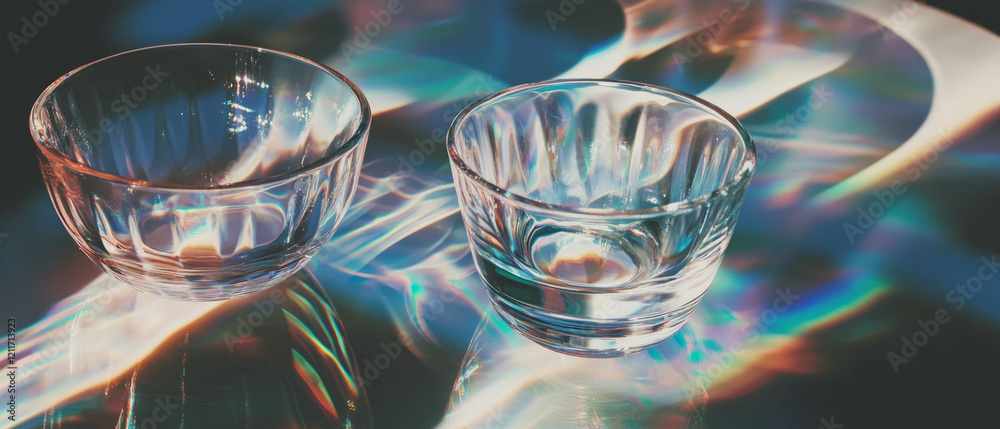 Aufkleber elegant glass tableware displaying intricate shapes and shimmer on smooth surfaces