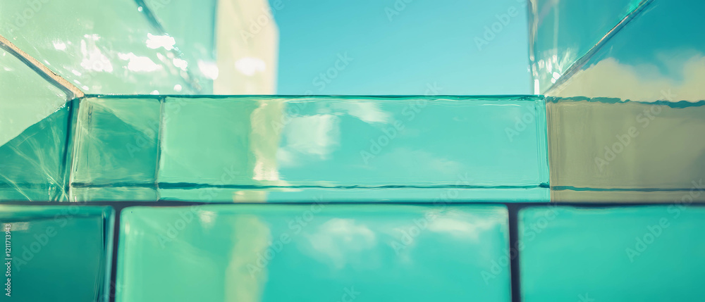 Poster intricate patterns of glass tiles under clear blue sky create a vibrant visual experience