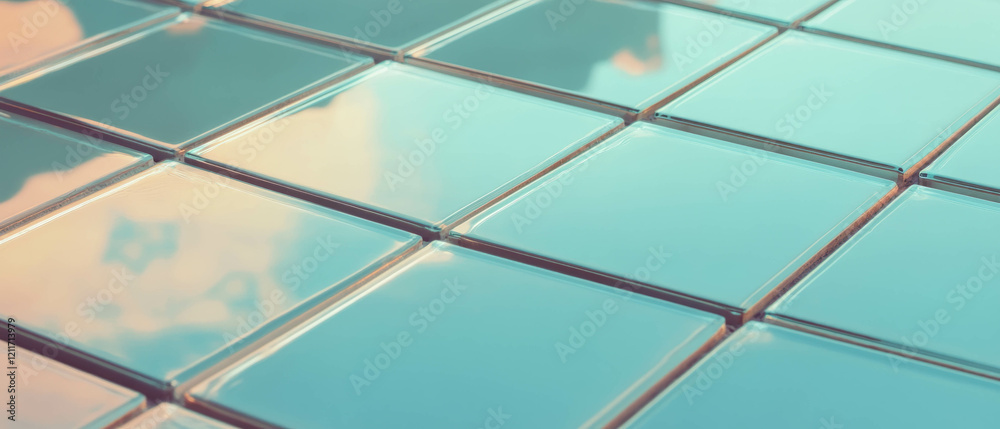 Poster Reflective glass tiles create an elegant and modern surface design in geometric patterns