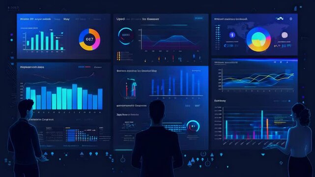 video of Laptop displaying charts and graphs for analyzing business accounting and statistics. Also, pertains to a modern UI/UX business website kit and admin interface