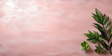 Fototapeta premium A pink background with a leafy green plant on top