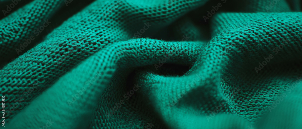 Poster Exploring the rich textures of green fabric with intricate woven patterns