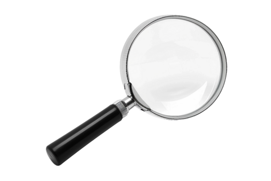 Versatile magnifying glass with a chic black handle suitable for various tasks isolated on transparent background