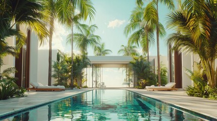 Fototapeta premium Luxury Tropical Poolside Paradise: A Dream Vacation Escape