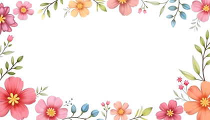 Fototapeta premium A seamless watercolor floral border with a variety of vibrant flowers and subtle greenery, designed to frame text or images on a white background