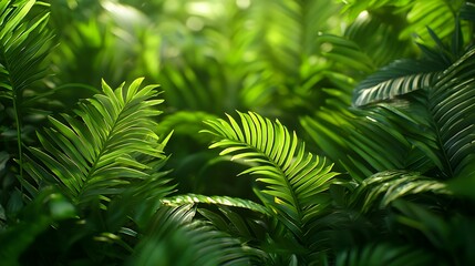 Lush Tropical Leaves in a Sunlit Green Garden Environment