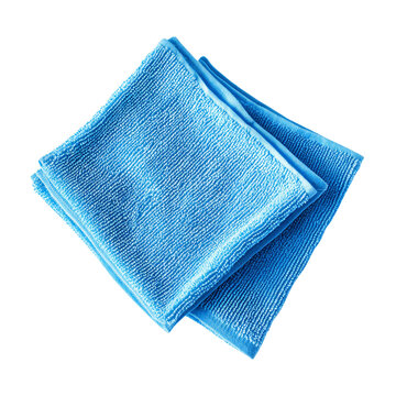 Two folded blue microfiber cloths arranged neatly, showcasing their textured surface.