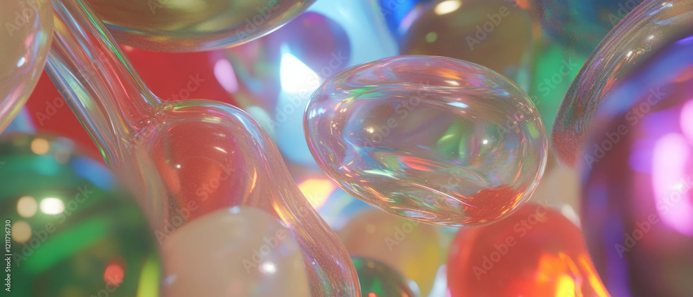 Poster unique hand-blown glass creation with vibrant colors and intricate textures on display