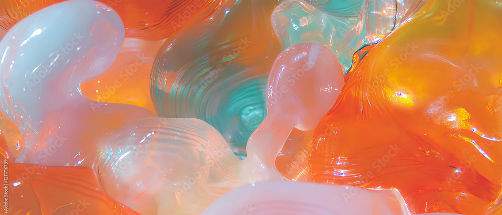 Poster colorful hand-blown glass with irregular shapes showcasing transparency and texture contrasts