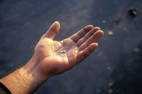 Hand displaying swelling and warmth representative of phlegmon conditions during an outdoor exploration in bright daylight