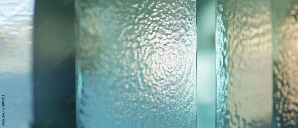 Poster Unique hand-frosted glass with varied textures and patterns glowing in soft light