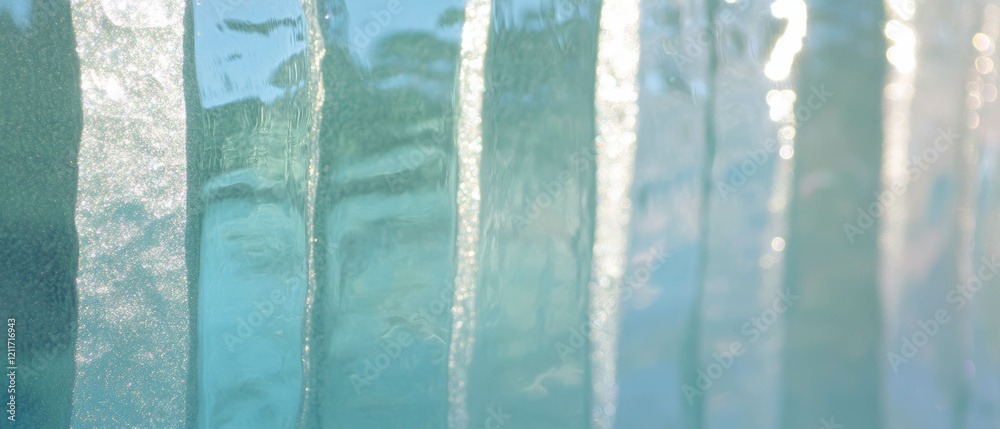 Poster unique patterns and textures of hand-frosted glass in calming blue tones