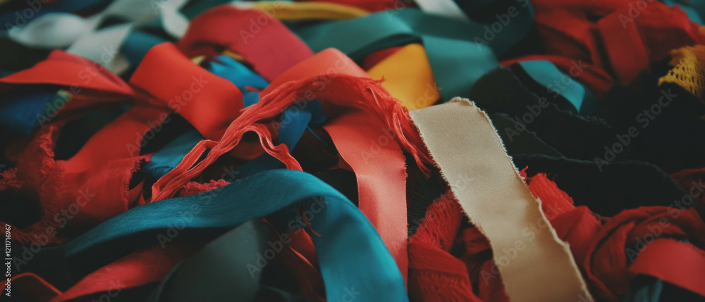 Poster Unique handmade ribbons showcasing vibrant colors and textures in various materials