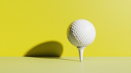 Golf Ball on Tee Against Vibrant Yellow Background: Minimalist Sports Image