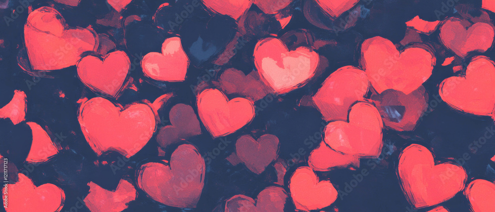 Poster Colorful hearts create a vibrant texture of varied sizes and shapes in a playful display