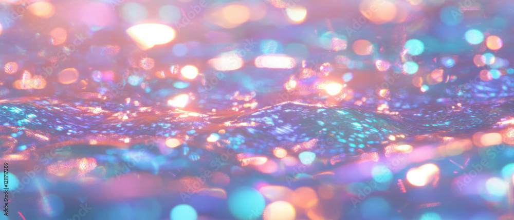 Poster Exploring holographic textures with shimmering light and pixelated patterns in vibrant colors