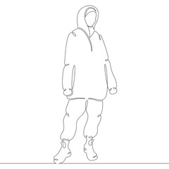 Portrait of a young woman in a trendy modern coat. One continuous drawing line, logo single hand drawn art doodle isolated minimal illustration.