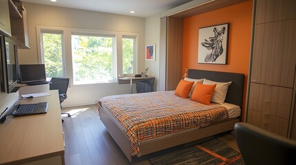Modern Studio Apartment with Built-in Murphy Bed and Desk