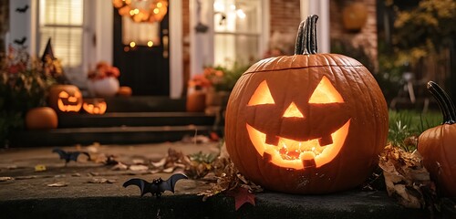 Obraz premium Glowing Pumpkins in Haunted Forest for Halloween Night