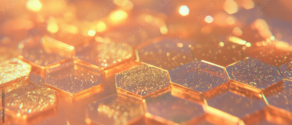 Poster Visually striking honeycomb texture with sparkling golden hexagonal cells