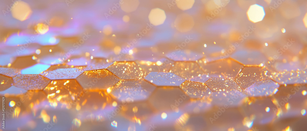 Aufkleber Exploration of honeycomb structure showcasing hexagonal cells and shimmering golden texture