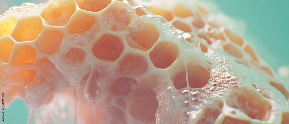 Aufkleber Exploring the intricate texture of honeycomb with waxy hexagonal cells in close detail