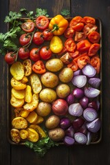 Roasted vegetables arranged on a baking sheet.