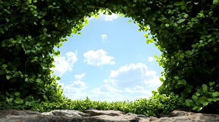 Serene Arch of Green Leaves Framing a Beautiful Blue Sky View