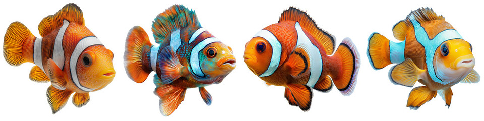 Fototapeta premium Marine animals fish species clip art collection. Highly detailed photo of a clownfish in a tropical sea setting.