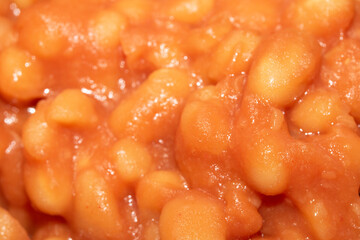 Close Up of tomato baked beans being cooked macro shot