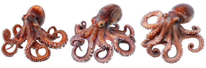 Marine animals fish species clip art collection. A hyper-realistic image of a giant Pacific octopus in marine environment.