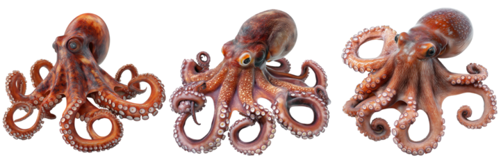 Marine animals fish species clip art collection. A hyper-realistic image of a giant Pacific octopus in marine environment.