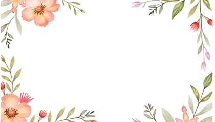 A seamless watercolor floral border with a variety of vibrant flowers and subtle greenery, designed to frame text or images on a white background